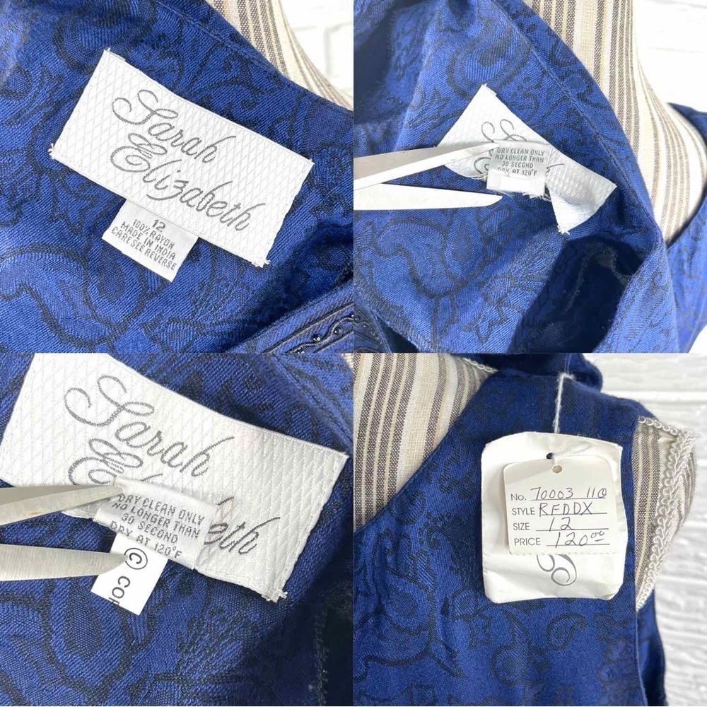 Vtg Sarah Elizabeth Royal Blue & Black Embroidered Beaded Dress Jacket Set Sz 12 - Picture 9 of 9